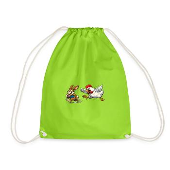 Easter bunny and chicken - Drawstring Bag - neon green - Front