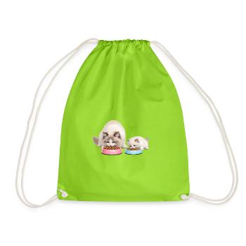 Maman chatte poupée de chiffon mange avec son chaton - Sac de sport léger - vert néon - Devant
