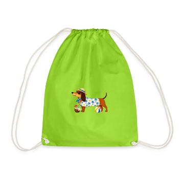 Beach Dachshund Hawaii - Drawstring Bag - neon green - Front