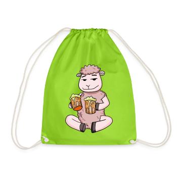 Sheep with beer glasses Beer Drinking alcohol - Drawstring Bag - neon green - Front