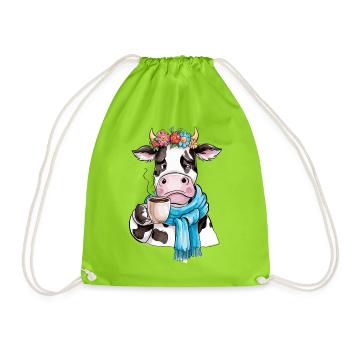 Vache café - Sac de sport léger - vert néon - Devant