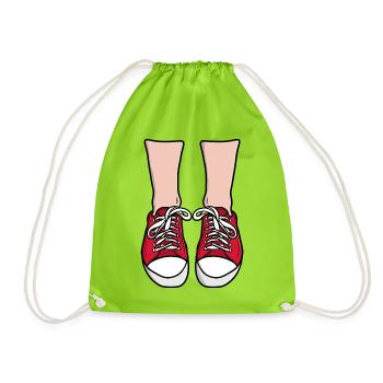 Illustration de pieds de baskets rouges - Sac de sport léger - vert néon - Devant