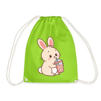 Pastel Bubble Tea Bunny - Drawstring Bag - neon green - Front