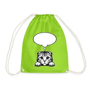 Scottish Fold-eared Cat Speech Bubble - Drawstring Bag - neon green - Front