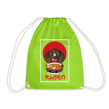 German Shorthaired Pointer Ramen Dog Japanese Art - Drawstring Bag - neon green - Front