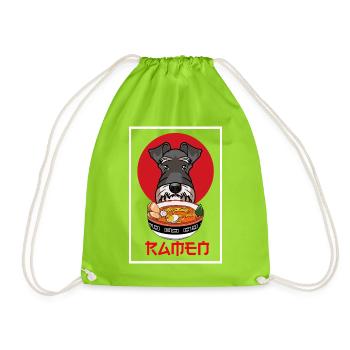 Miniature Schnauzer Ramen Japanese Art Dog Gift - Drawstring Bag - neon green - Front