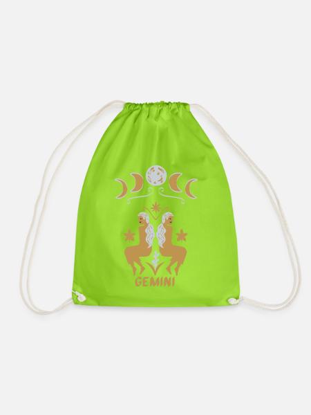 Gemini - Gemini Zodiac Sign - Drawstring Bag - neon green