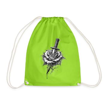 Rose mit Dolch Gotische Grafik - Turnbeutel - Neongrün - Vorne