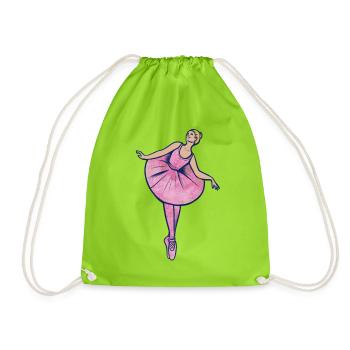 Pinke Ballerina in Tutu - Turnbeutel - Neongrün - Vorne