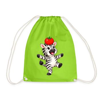 Zebra süß Cartoon tanzend Tomate balancieren - Turnbeutel - Neongrün - Vorne