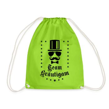 47 Team Bräutigam JGA Zylinder Hut Bart - Turnbeutel - Neongrün - Vorne