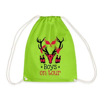 60 Macho Hirsch Geweih Boys on Tour Deer Männer - Turnbeutel - Neongrün - Vorne