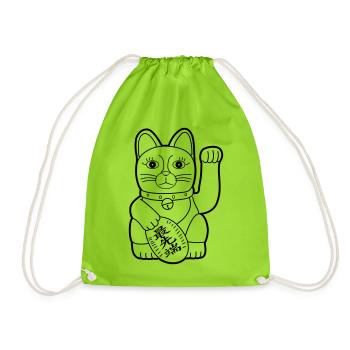 Maneki Neko Koban-Münze - Dark Contour - Turnbeutel - Neongrün - Vorne
