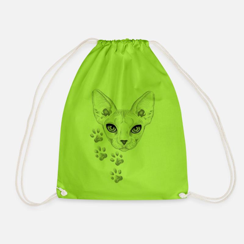 Cat - Drawstring Bag - neon green