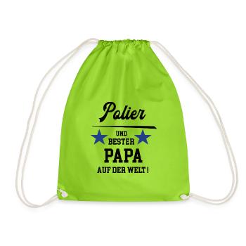 Bester Papa Polier Bau Handwerker Bauleitung - Turnbeutel - Neongrün - Vorne