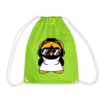 Pingouin DJ Fille Robe Femme Casque Lunettes de soleil - Sac de sport léger - vert néon - Devant