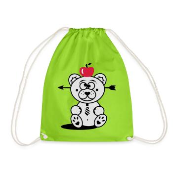 Bear with apple on his head and arrow through his - Drawstring Bag - neon green - Front