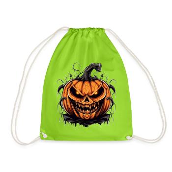 Spooky Pumpkin Mask with Demon Gaze - Drawstring Bag - neon green - Front
