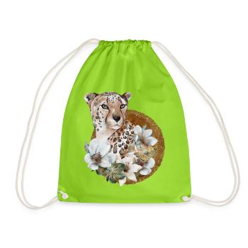 Léopard avec or et fleurs - Sac de sport léger - vert néon - Devant