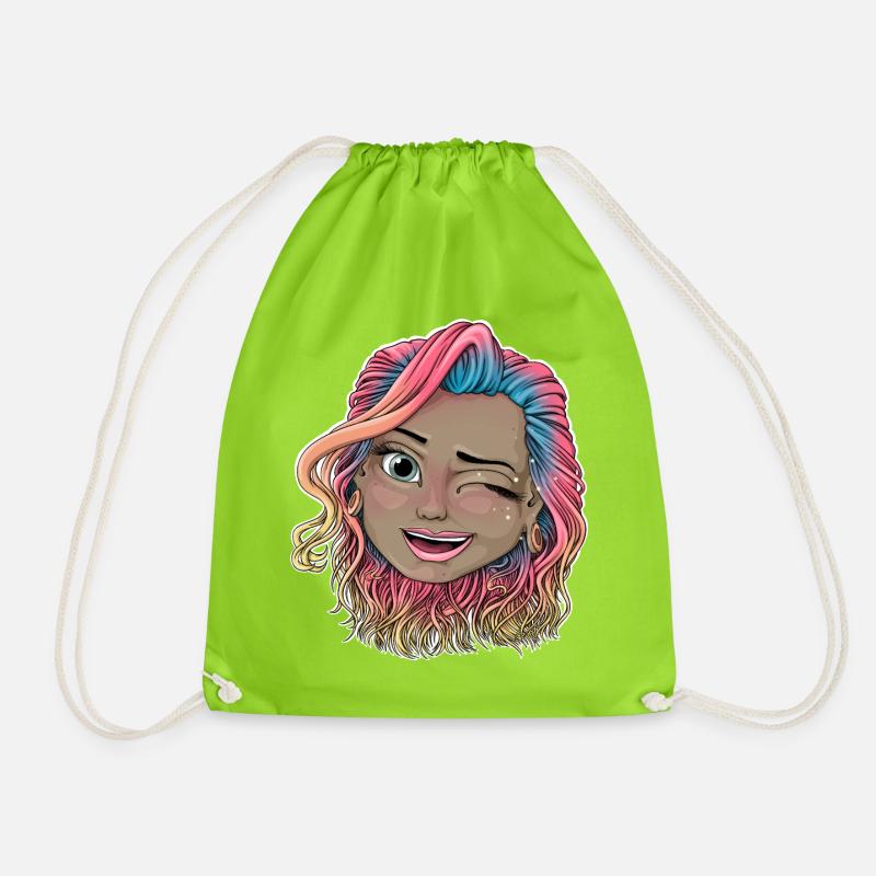 Vibrant Winking Illustration - Drawstring Bag - neon green