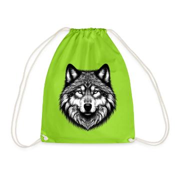 Wolf - Drawstring Bag - neon green - Front