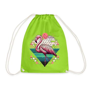 Geometric Flamingo Nature Illustration - Drawstring Bag - neon green - Front