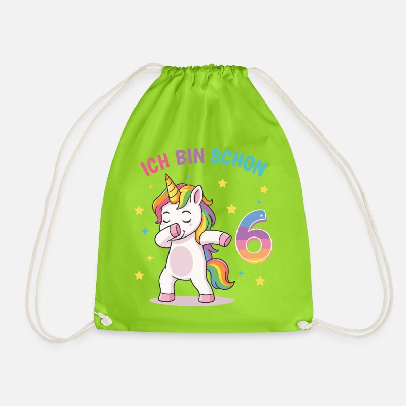 Kindergeburtstag 6, Tanzendes Lustiges Einhorn - Turnbeutel - Neongrün