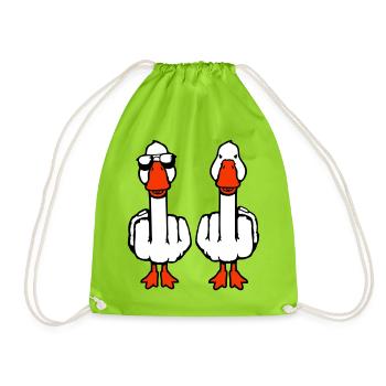 2 Goose Double Middle Finger Geese Friends Team Duo - Drawstring Bag - neon green - Front