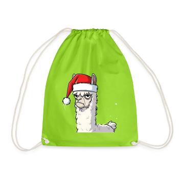 Lama avec le Père Noël Chapeau Alpaga Anti Noël - Sac de sport léger - vert néon - Devant