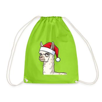 Festliches Grumpy Lama Weihnachtsmotiv - Turnbeutel - Neongrün - Vorne