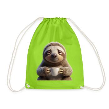 Funny tired sloth with coffee - Drawstring Bag - neon green - Front