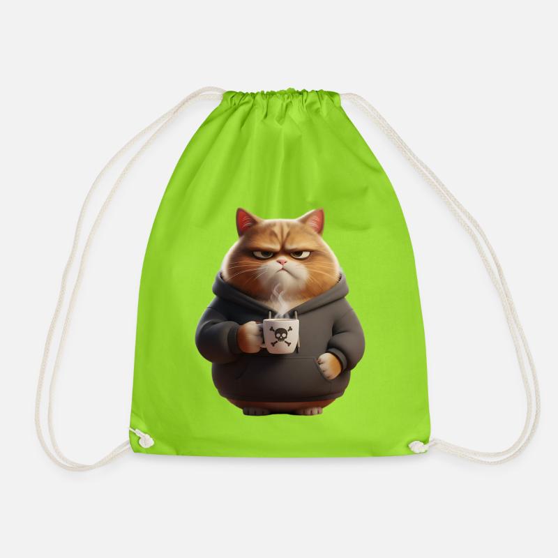 Grimmige Katze Kaffee Morgenmuffel - Turnbeutel - Neongrün
