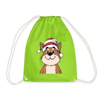 Funny dog with santa hat cute cartoon - Drawstring Bag - neon green - Front