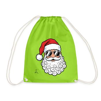 Cool Santa Claus with Sunglasses Graphic - Drawstring Bag - neon green - Front