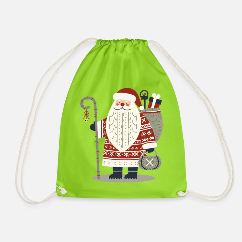 Nordic wool Christmas Santa Claus - Drawstring Bag - neon green