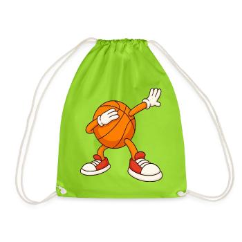 Basketball Mascot Covering Face - Drawstring Bag - neon green - Front