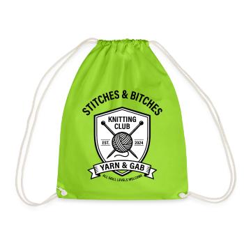 Knitting Club Shield Stitches and Bitches  - Drawstring Bag - neon green - Front