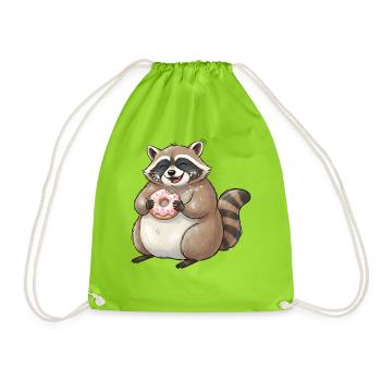Donutliebender Waschbär Kawaii - Turnbeutel - Neongrün - Vorne