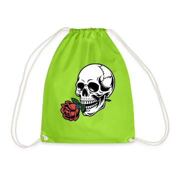 Rockabilly Skull – Rose Statement Gothic Love - Drawstring Bag - neon green - Front