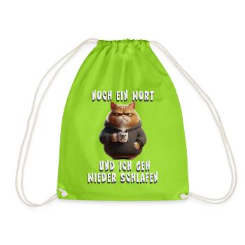 Lustiges Katzen Schlafshirt für Morgenmuffel - Turnbeutel - Neongrün - Vorne