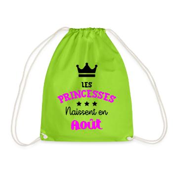 Princesse née en Août Joli Cadeau Anniversaire - Sac de sport léger - vert néon - Devant