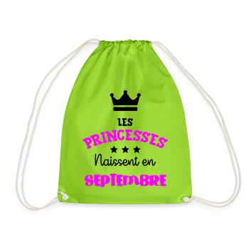Princesse née Septembre Beau Cadeau Anniversaire - Sac de sport léger - vert néon - Devant