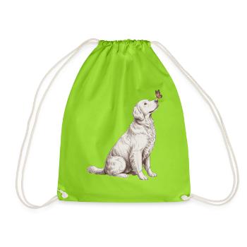 Golden Retriever Butterfly Motif - Drawstring Bag - neon green - Front