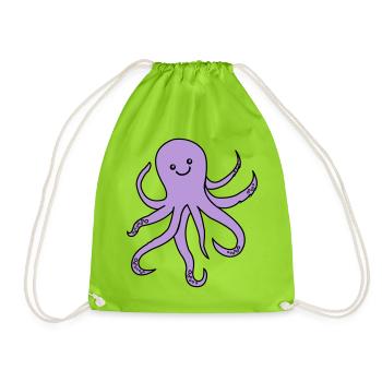 Lila Oktopus Charm - Turnbeutel - Neongrün - Vorne