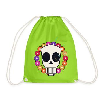 Crâne coloré collier boules - Sac de sport léger - vert néon - Devant