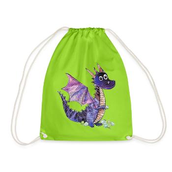 Purple Dragon Crystal Design - Drawstring Bag - neon green - Front