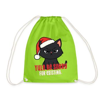 Weihnachtskatze, Weihnachtsmütze, Weihnachtsmütze, Entschuldige dich für deine Existenz - Turnbeutel - Neongrün - Vorne