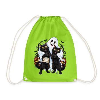 Katzen Gespenst – Lustiges Halloween - Turnbeutel - Neongrün - Vorne