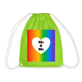 Frau & Frau Pride Heart on Rainbow – lesbische Hochzeit - Turnbeutel - Neongrün - Vorne