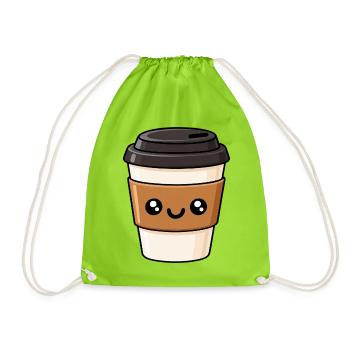 KaffeeKawaii Becherliebe - Turnbeutel - Neongrün - Vorne